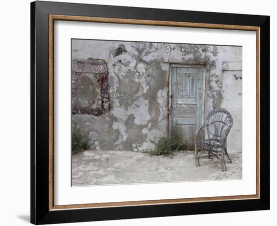 Old Building Chair and Doorway in Town of Oia, Santorini, Greece-Darrell Gulin-Framed Photographic Print