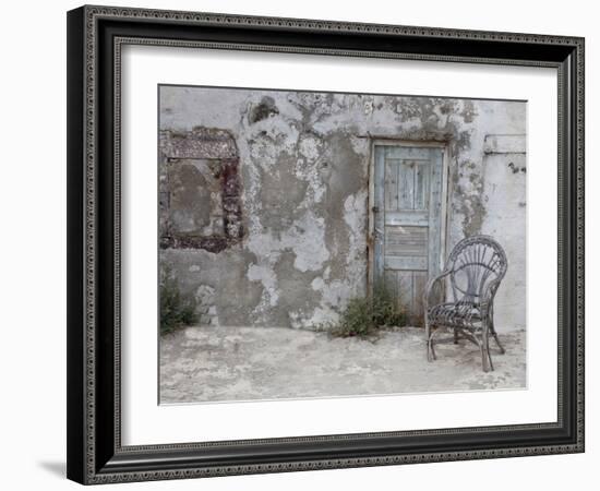 Old Building Chair and Doorway in Town of Oia, Santorini, Greece-Darrell Gulin-Framed Photographic Print