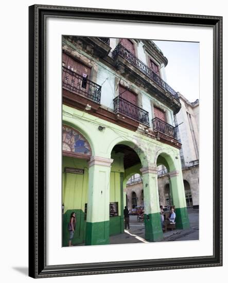 Old Buildings With Porticos, Havana, Cuba, West Indies, Central America-Donald Nausbaum-Framed Photographic Print