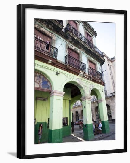 Old Buildings With Porticos, Havana, Cuba, West Indies, Central America-Donald Nausbaum-Framed Photographic Print