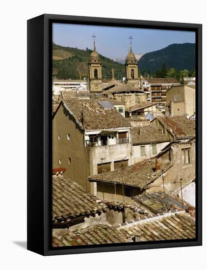 Old Buildings with Tiled Roofs and a Church Behind at Estella on the Camino in Navarre, Spain-Ken Gillham-Framed Premier Image Canvas
