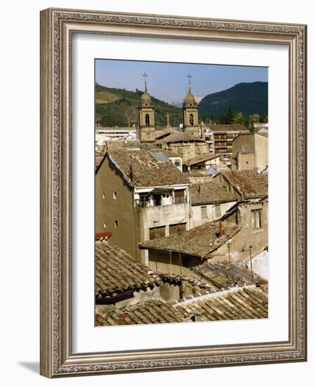 Old Buildings with Tiled Roofs and a Church Behind at Estella on the Camino in Navarre, Spain-Ken Gillham-Framed Photographic Print