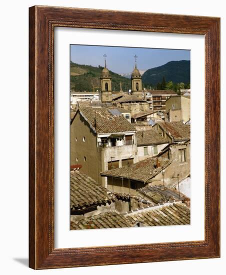 Old Buildings with Tiled Roofs and a Church Behind at Estella on the Camino in Navarre, Spain-Ken Gillham-Framed Photographic Print