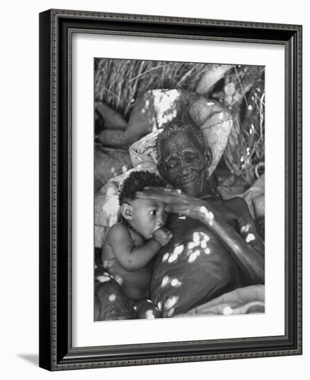 Old Bushman Woman Holding a Baby-null-Framed Photographic Print