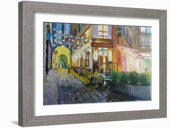 Old Cafe in Paris, Oil Painting of the Street Saint Andre, Painting Cafe Bistro-null-Framed Art Print