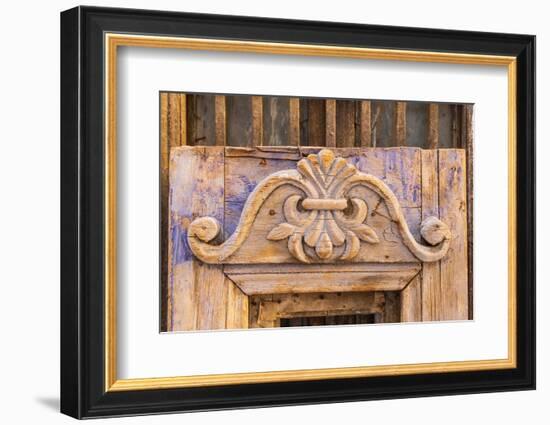 Old Cairo, Cairo, Egypt. Carved decoration on a weathered antique door.-Emily Wilson-Framed Photographic Print