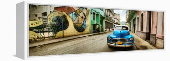 Old Car and a Mural on a Street, Havana, Cuba-null-Framed Stretched Canvas