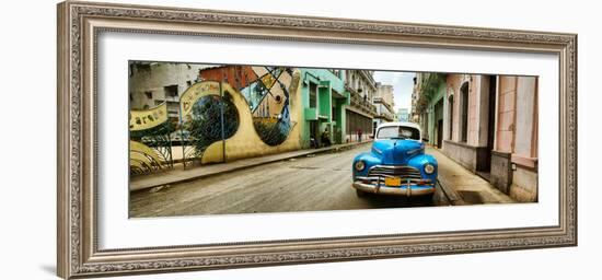 Old Car and a Mural on a Street, Havana, Cuba-null-Framed Photographic Print