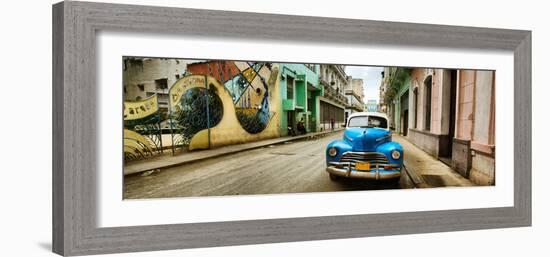 Old Car and a Mural on a Street, Havana, Cuba-null-Framed Photographic Print