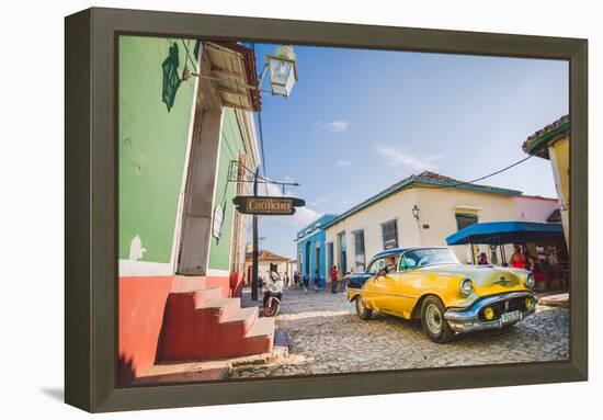 Old Car On Cobblestone Street In Trinidad, Cuba-Erik Kruthoff-Framed Premier Image Canvas