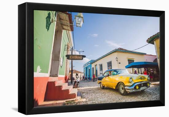 Old Car On Cobblestone Street In Trinidad, Cuba-Erik Kruthoff-Framed Premier Image Canvas