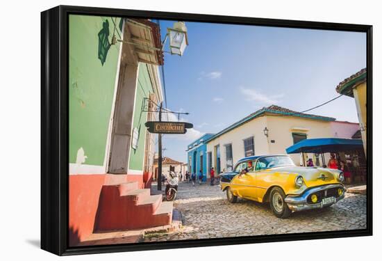 Old Car On Cobblestone Street In Trinidad, Cuba-Erik Kruthoff-Framed Premier Image Canvas