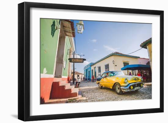 Old Car On Cobblestone Street In Trinidad, Cuba-Erik Kruthoff-Framed Photographic Print