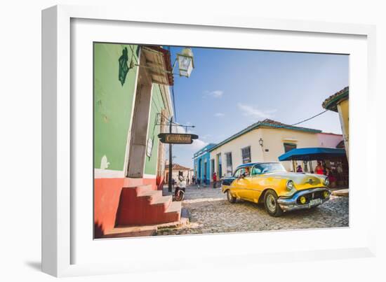 Old Car On Cobblestone Street In Trinidad, Cuba-Erik Kruthoff-Framed Photographic Print