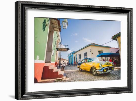 Old Car On Cobblestone Street In Trinidad, Cuba-Erik Kruthoff-Framed Photographic Print