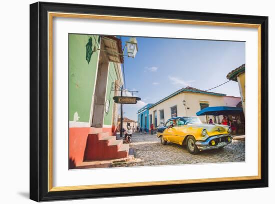 Old Car On Cobblestone Street In Trinidad, Cuba-Erik Kruthoff-Framed Photographic Print