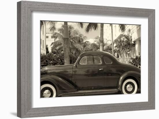 Old Car on Ocean Boulevard, Miami Beach, Florida-George Oze-Framed Photographic Print