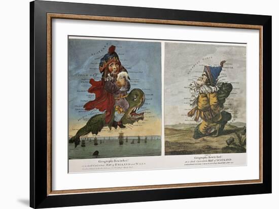 Old Caricature Maps Of England-Wales And Scotland-marzolino-Framed Art Print