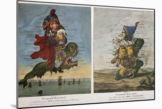 Old Caricature Maps Of England-Wales And Scotland-marzolino-Mounted Art Print