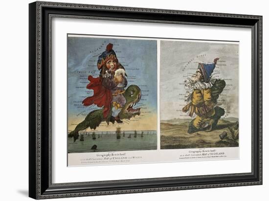 Old Caricature Maps Of England-Wales And Scotland-marzolino-Framed Art Print