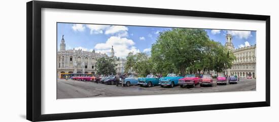 Old cars parked at Parque Central, Havana, Cuba-null-Framed Photographic Print