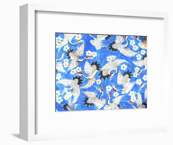 Old Chinese design blue, white and red cranes ceramic plate, Panjuan Flea Market, Beijing, China.-William Perry-Framed Photographic Print