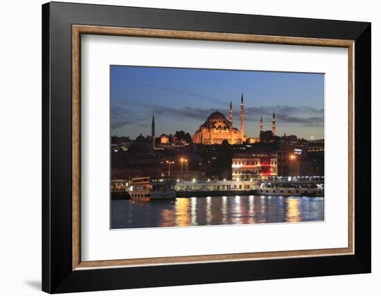 Old City, Suleymaniye Mosque at dusk, Eminonu, Golden Horn, Bosphorus, Istanbul, Turkey, Europe-Wendy Connett-Framed Photographic Print