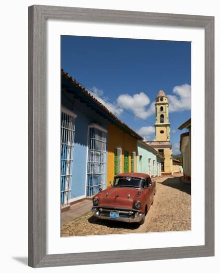 Old Classic Chevy on Cobblestone Street of Trinidad, Cuba-Bill Bachmann-Framed Photographic Print