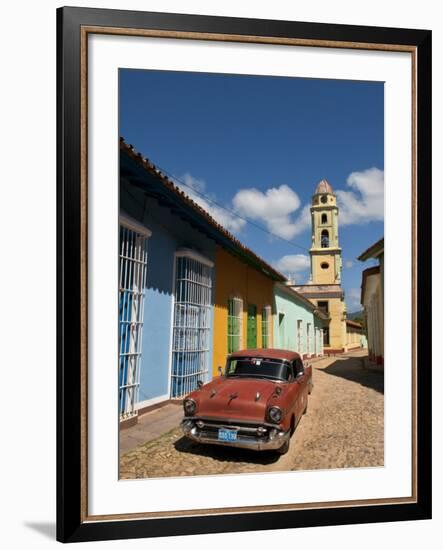 Old Classic Chevy on Cobblestone Street of Trinidad, Cuba-Bill Bachmann-Framed Photographic Print