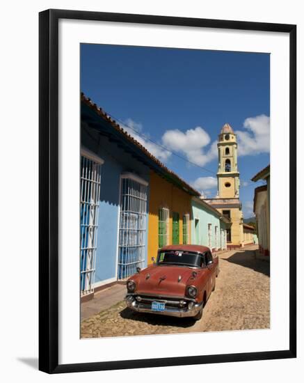 Old Classic Chevy on Cobblestone Street of Trinidad, Cuba-Bill Bachmann-Framed Photographic Print