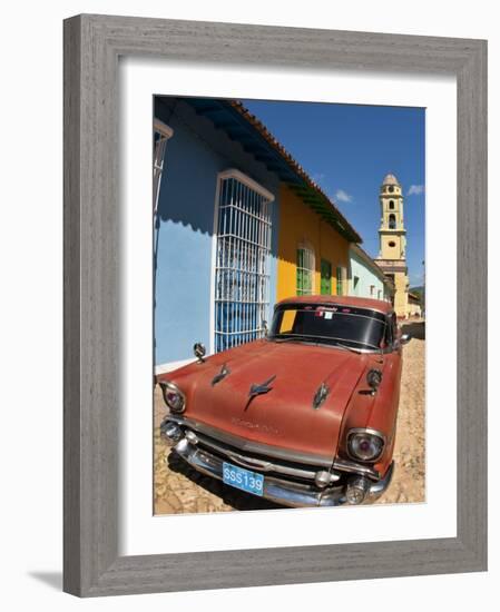 Old Classic Chevy on Cobblestone Street of Trinidad, Cuba-Bill Bachmann-Framed Photographic Print