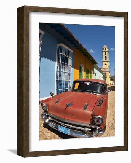 Old Classic Chevy on Cobblestone Street of Trinidad, Cuba-Bill Bachmann-Framed Photographic Print