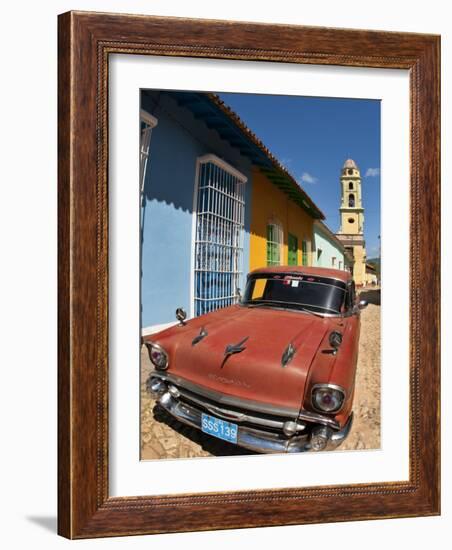 Old Classic Chevy on Cobblestone Street of Trinidad, Cuba-Bill Bachmann-Framed Photographic Print