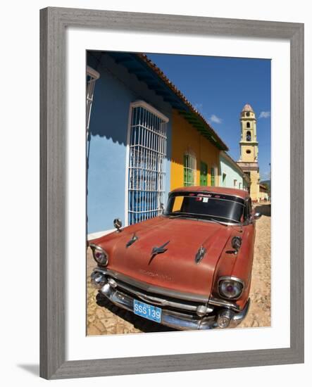 Old Classic Chevy on Cobblestone Street of Trinidad, Cuba-Bill Bachmann-Framed Photographic Print