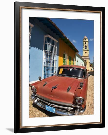 Old Classic Chevy on Cobblestone Street of Trinidad, Cuba-Bill Bachmann-Framed Photographic Print