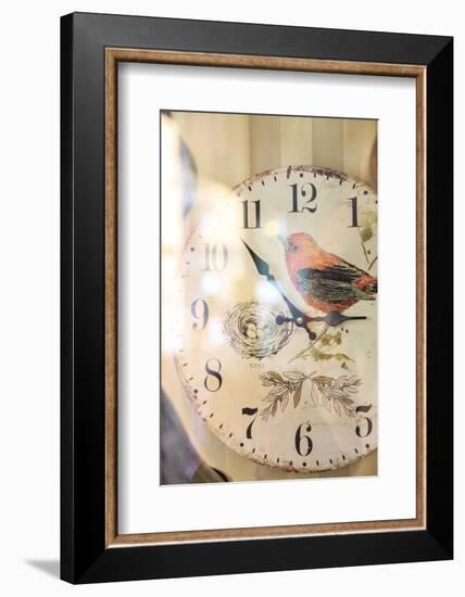 Old clock with motif of a bird, vintage look, close up-Michael Hartmann-Framed Photographic Print