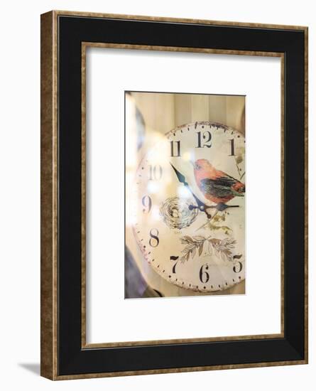 Old clock with motif of a bird, vintage look, close up-Michael Hartmann-Framed Photographic Print