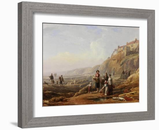 Old Cullercoats, Spate Gatherers-Henry Perlee Parker-Framed Giclee Print