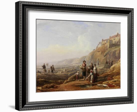Old Cullercoats, Spate Gatherers-Henry Perlee Parker-Framed Giclee Print