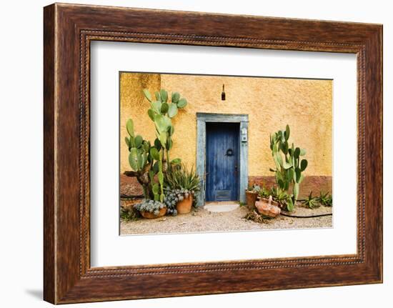 Old Doorway Surrounded by Cactus Plants and Stucco Wall.-BCFC-Framed Photographic Print