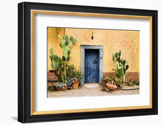 Old Doorway Surrounded by Cactus Plants and Stucco Wall.-BCFC-Framed Photographic Print