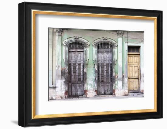 Old doorways and windows, covered by intricate metal gates, Cienfuegos, Cuba-Ed Hasler-Framed Photographic Print