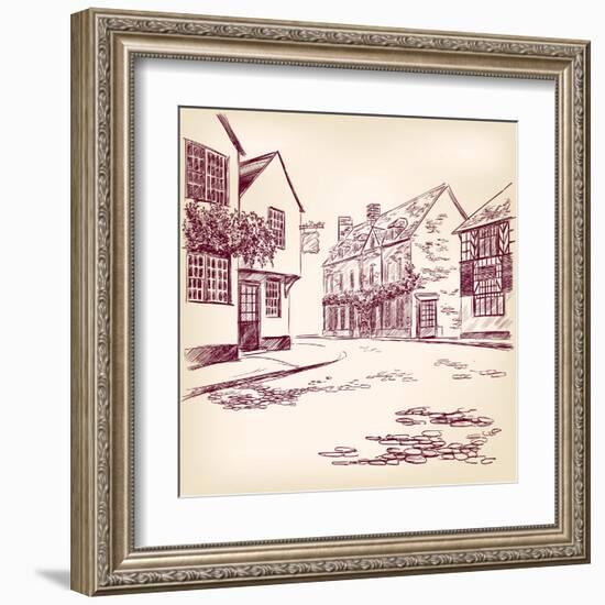 Old English Street Hand Drawn-VladisChern-Framed Art Print