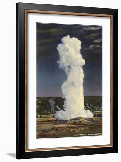 Old Faithful Geyser by Moonlight, Yellowstone National Park-null-Framed Premium Giclee Print