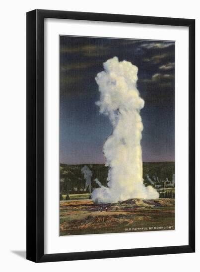 Old Faithful Geyser by Moonlight, Yellowstone National Park-null-Framed Premium Giclee Print