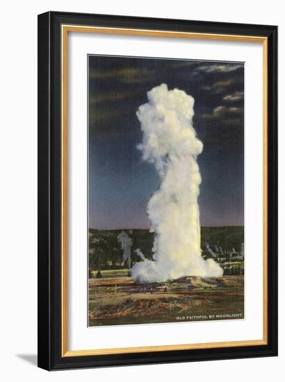 Old Faithful Geyser by Moonlight, Yellowstone National Park-null-Framed Premium Giclee Print
