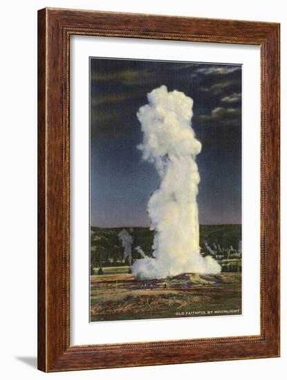 Old Faithful Geyser by Moonlight, Yellowstone National Park-null-Framed Art Print