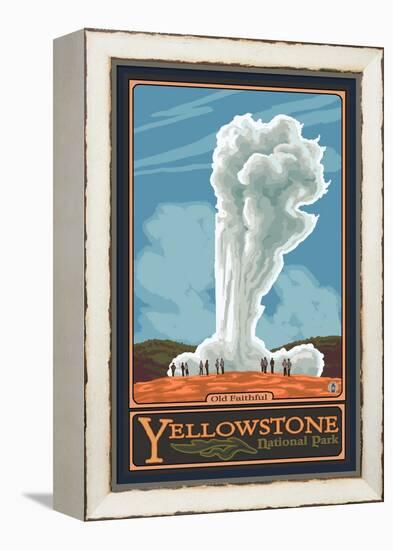 Old Faithful Geyser, Yellowstone National Park, Wyoming-Lantern Press-Framed Stretched Canvas