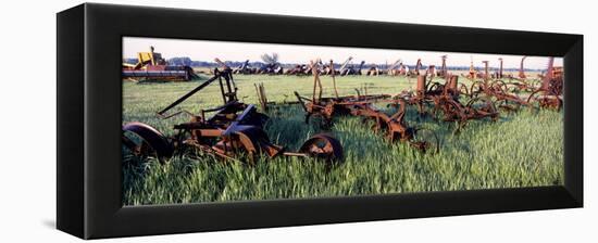 Old Farm Equipment in a Field, Kansas, USA-null-Framed Stretched Canvas