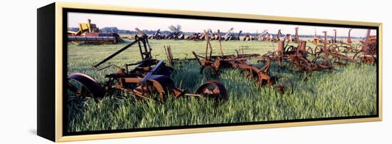 Old Farm Equipment in a Field, Kansas, USA-null-Framed Stretched Canvas